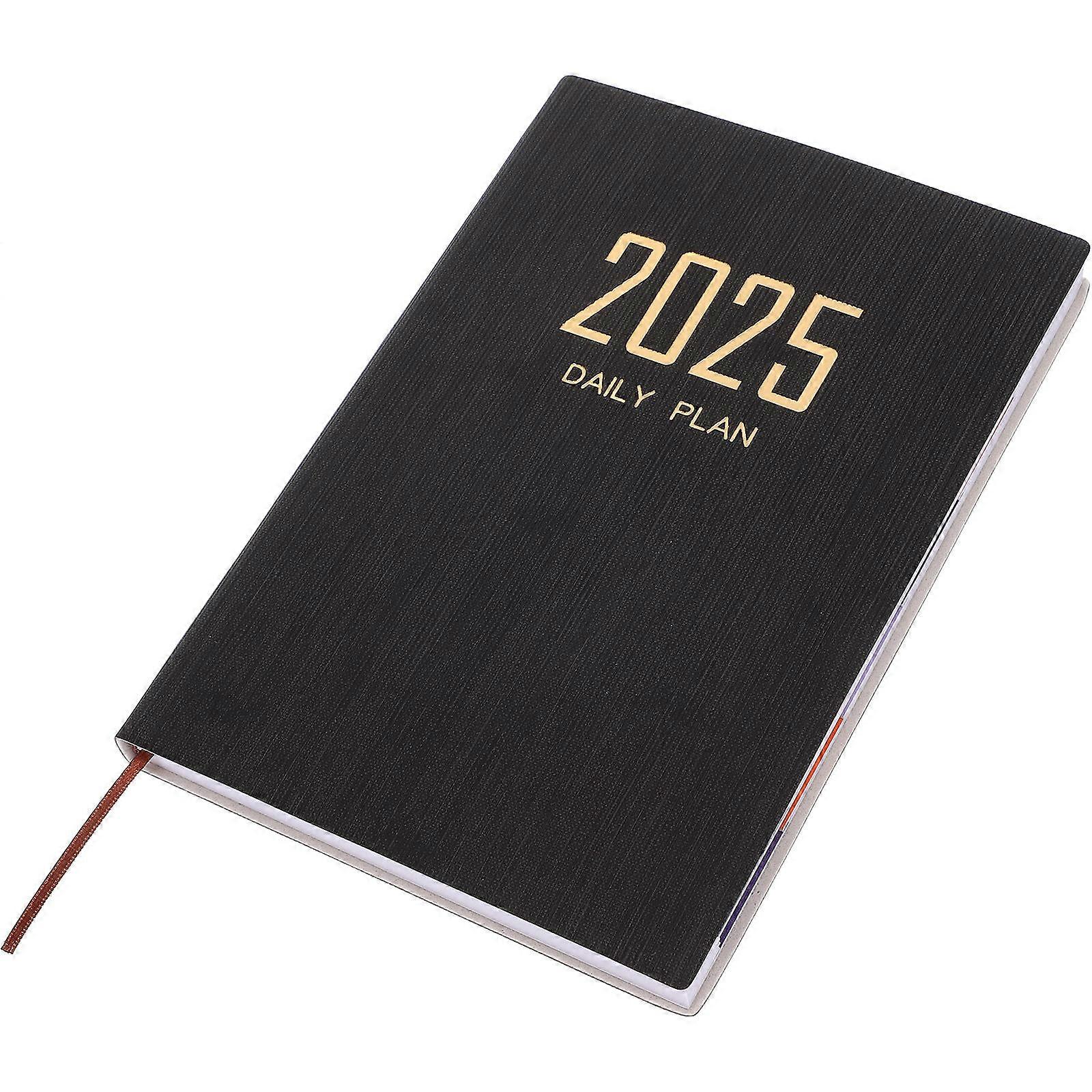 Daily Planner Notebook for Writing Use with Smooth Pages and Decorative Design Black PU Cover 6 x 8 Inches