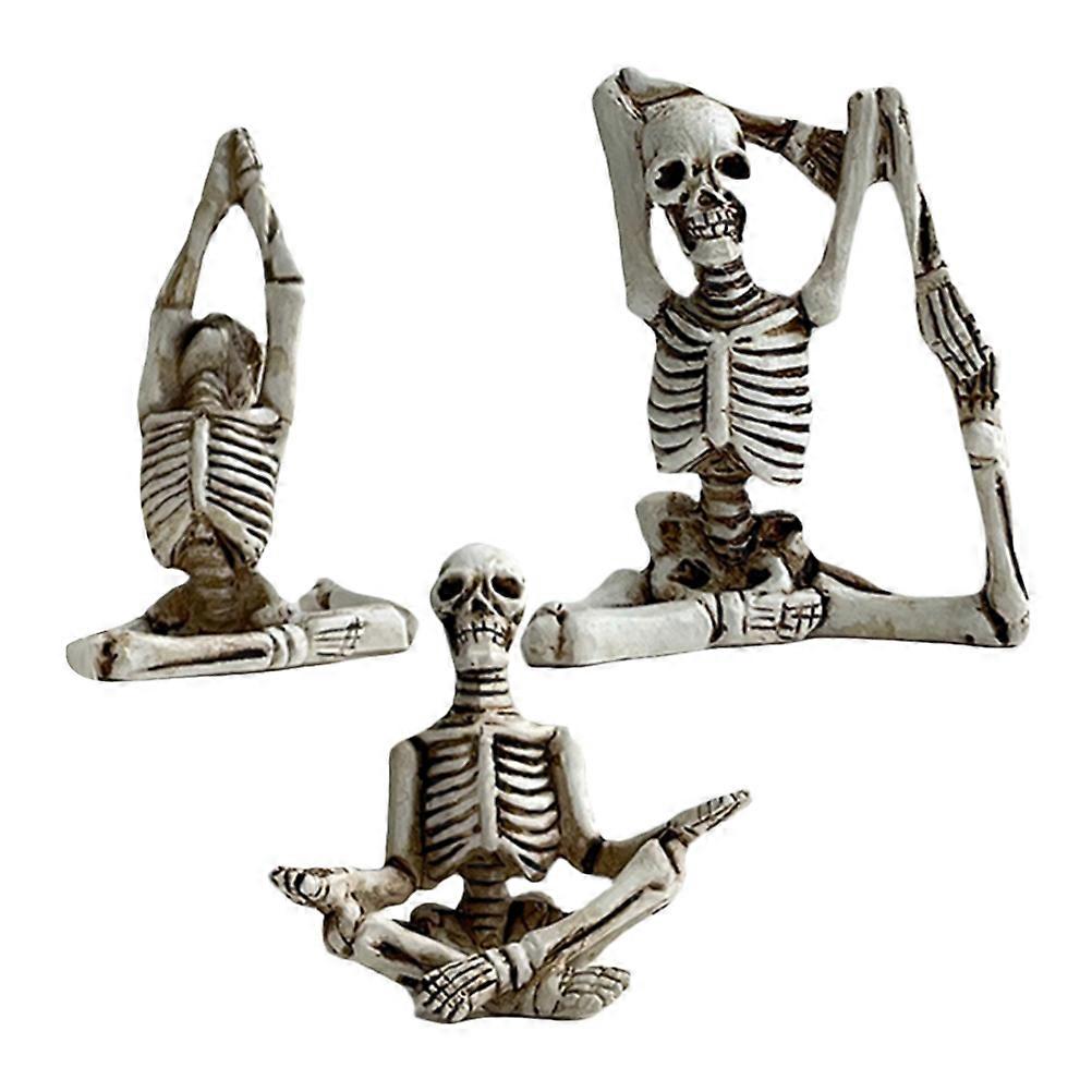Light Grey Mini Size Skeleton Statues 3Pcs Decorative Figurines Ideal For Halloween Party Ornaments