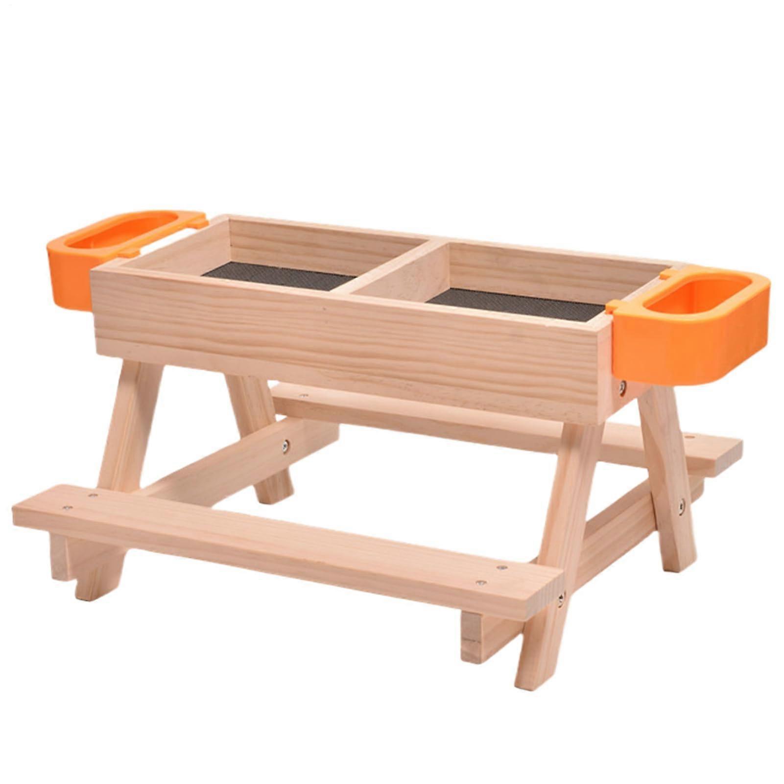 Poultry feeder, chicken feeder and drinker set with wooden table, livestock equipment for chickens, ducks, quails, and birds