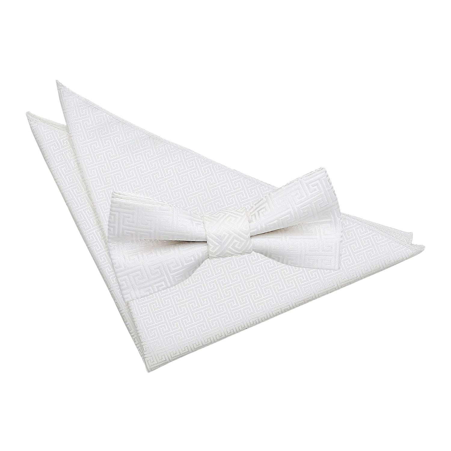 Ivory Greek Key Bow Tie and Pocket Square Set