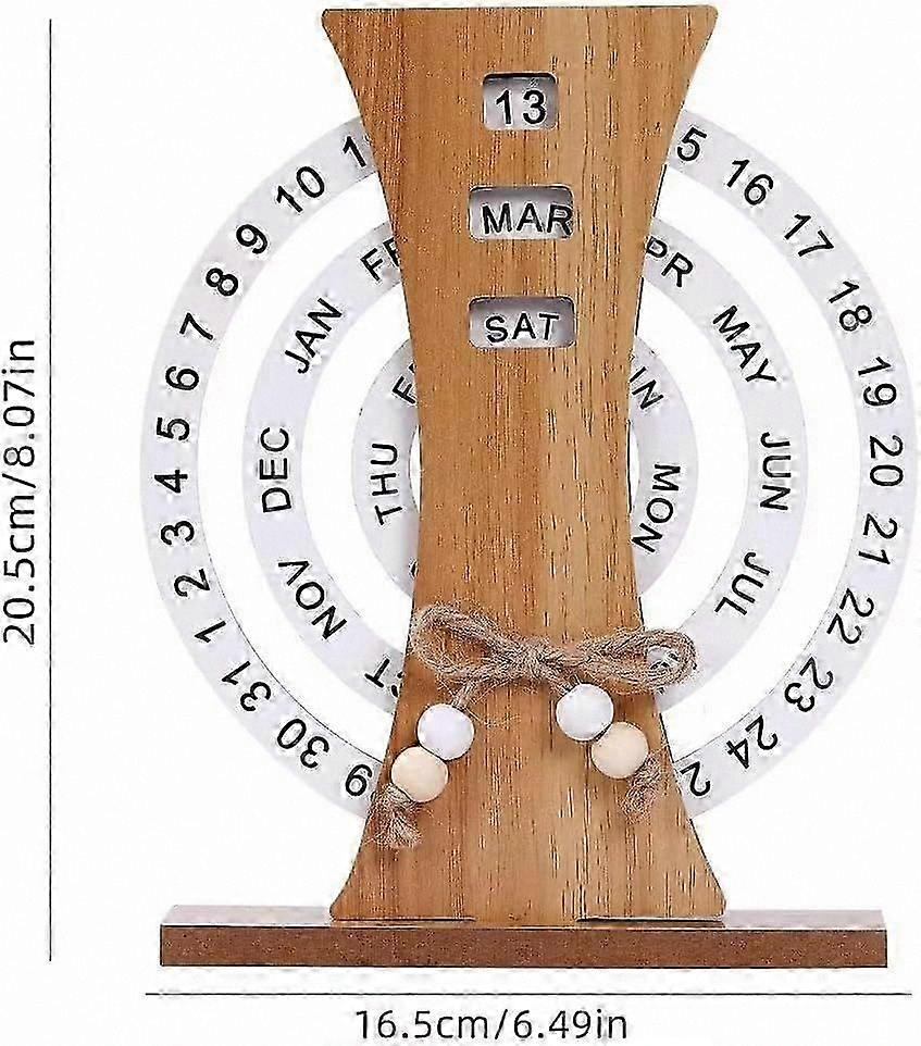 Rotating Wooden Desk Calendar with Month, Week, and Date Display for Office or Home Use
