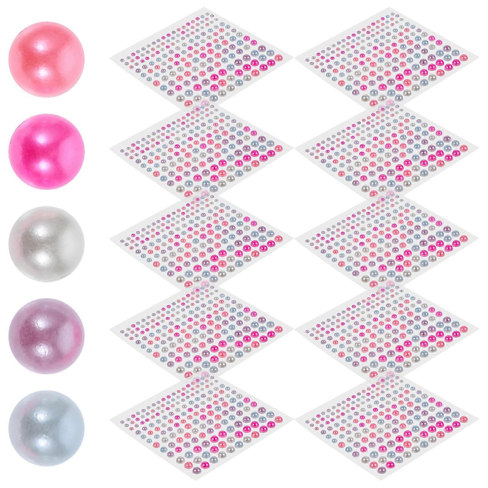 10 Sheets Self Adhesive Pearl Stickers for Face Nail Art and Crafts with Assorted Colors and