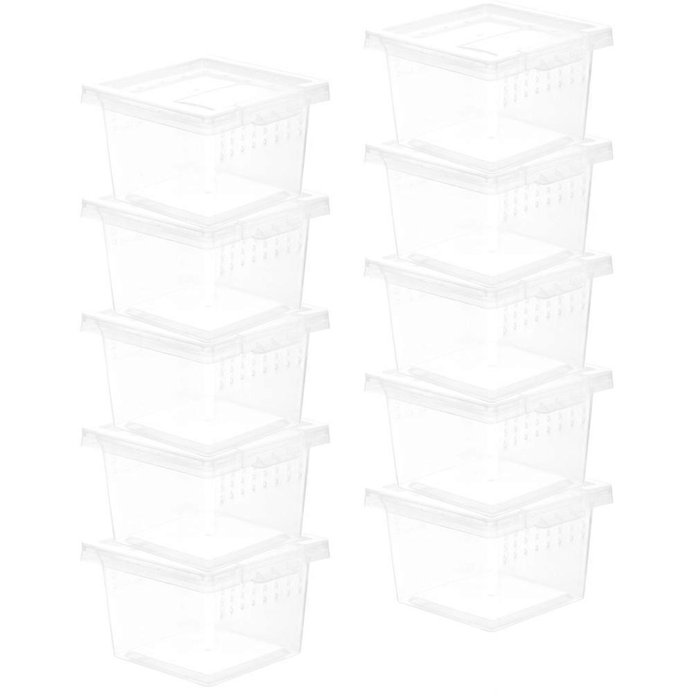 10Pcs Transparent Plastic Reptile Feeding Boxes with Multiple Vents for Small Pets and Insects