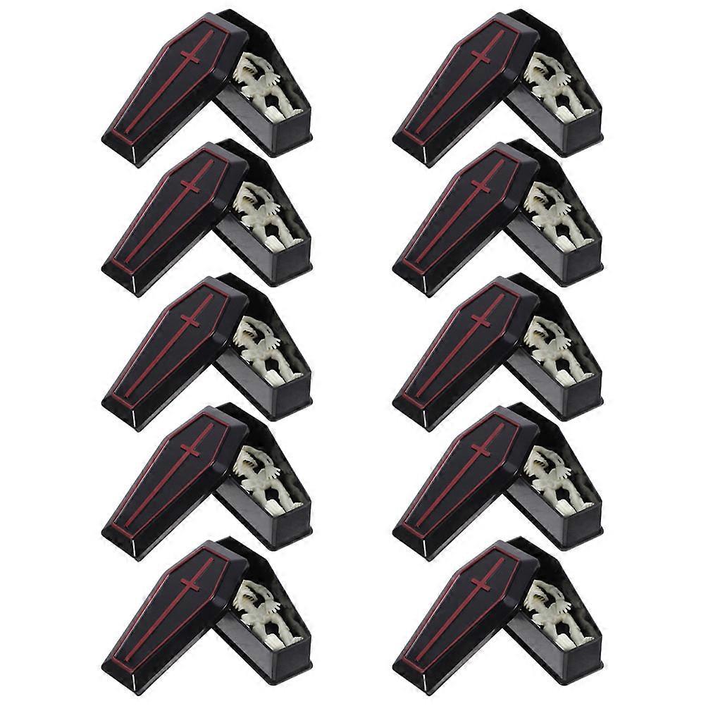 Mini Halloween Coffin Boxes   10 Sets of Sturdy Plastic Prank Props with Skeleton Figurines for Party Decorations, Candy Storage and Trinket Holding