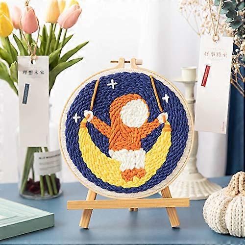 Punch Needle Starter Kit with Adjustable Tool, 20x20cm Embroidery Hoop, Child on the Swing Design for Beginners