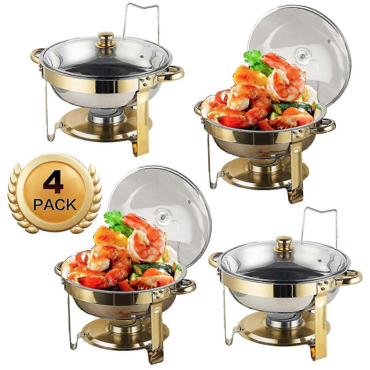 Ensemble de buffet de réchauds 5 QT Plats à réchaud en acier inoxydable avec porte-couvercle en verre fz