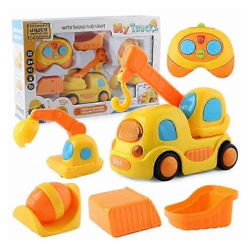 Remote Control Cartoon Car for Kids 2.4G Radio Control Engineer Vehicle with Music and Light Disassembly Toy Kids Childern Gift