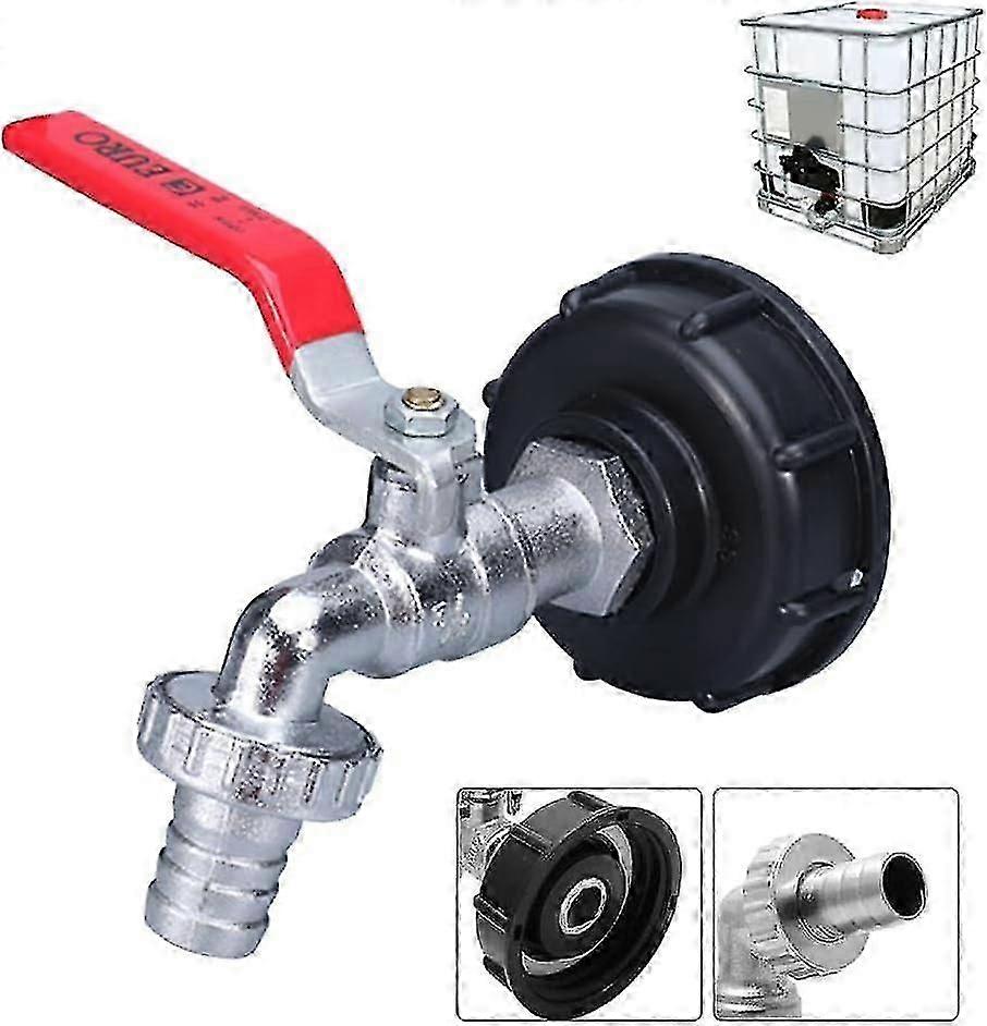 3/4" Ibc Drain Faucet With Hose Connection And Adapter, Coarse Thread S60x6 Ibc Drain Tank Adapter For Faucet 1000l Tank