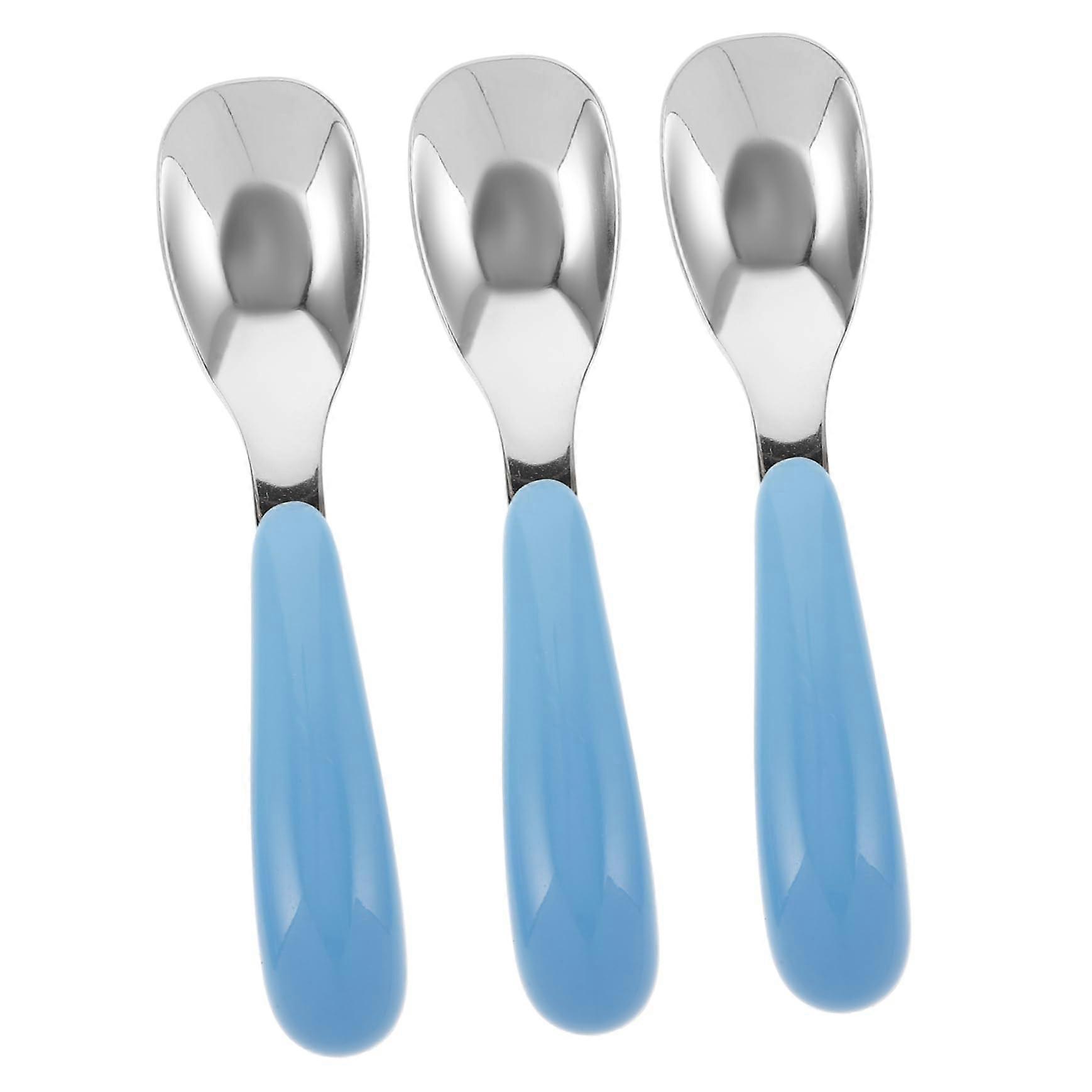 3pcs Stainless Steel Utensils Set with Rounded Handles, Safe Feeding Spoons for Self Feeding and Weaning, Durable Tableware for Skill Development