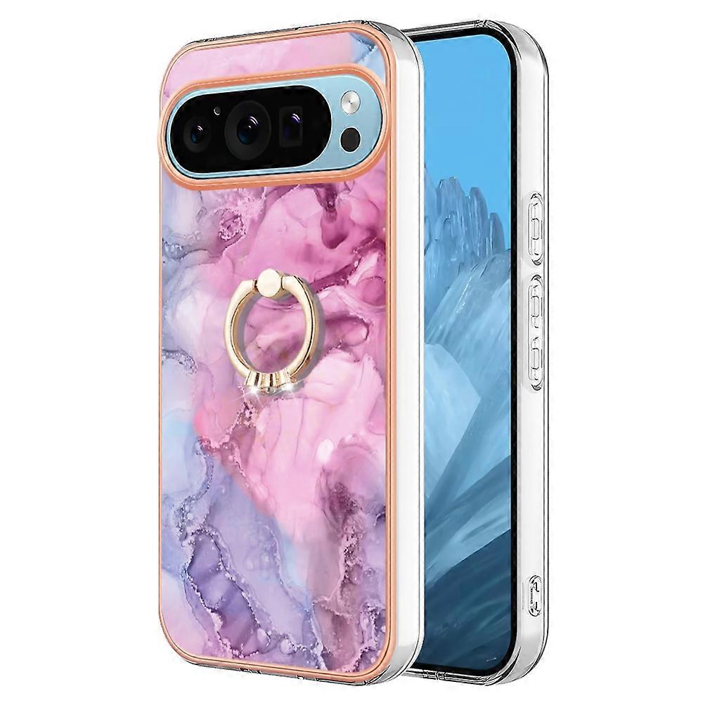 YB IMD Series-17 Style-E For Google Pixel 9/Pixel 9 Pro TPU Case Electroplating Kickstand Marble