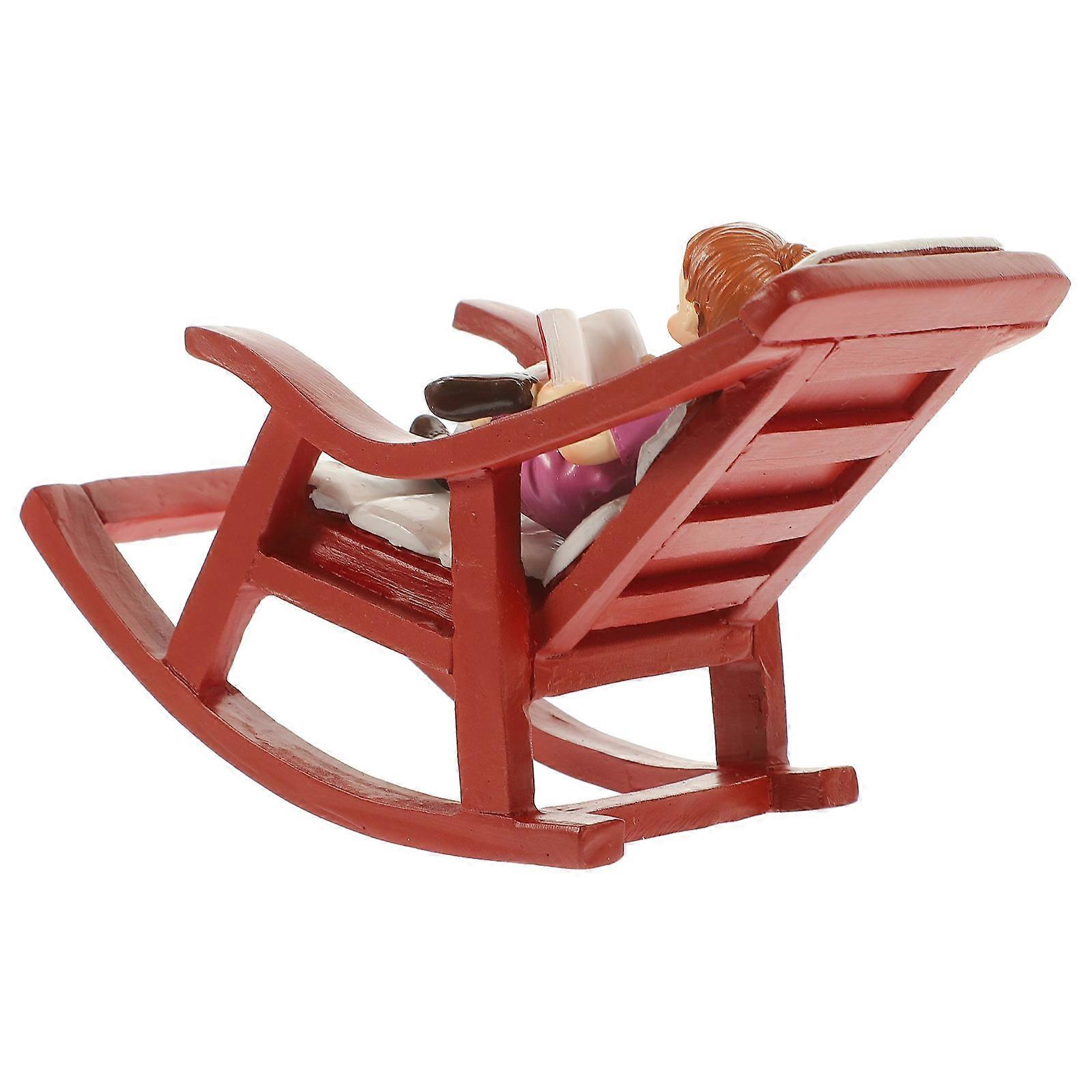 Miniature Rocking-Chair Doll House Furniture Indoor Decor Resin Red Suitable for 1Pack