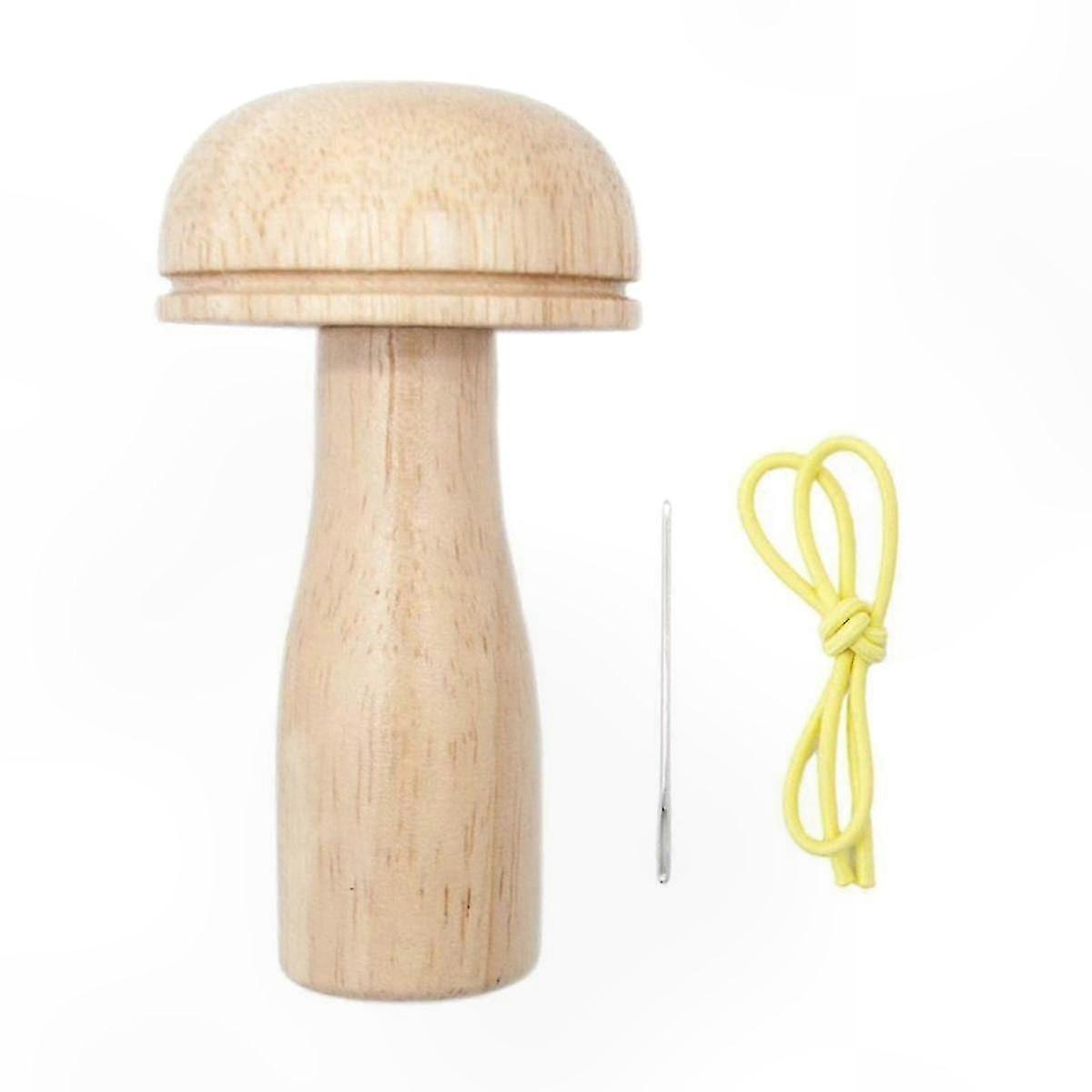 Wooden Darning Mushroom with Ergonomic Handle for Mending Socks and Sweaters
