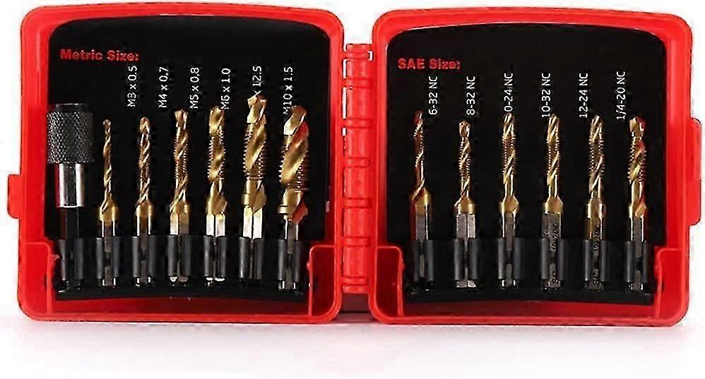 13-Piece Combination Titanium Tapping Bits Set Metric and Tapping Bits Kit for Thread Drilling Tapping Deburring