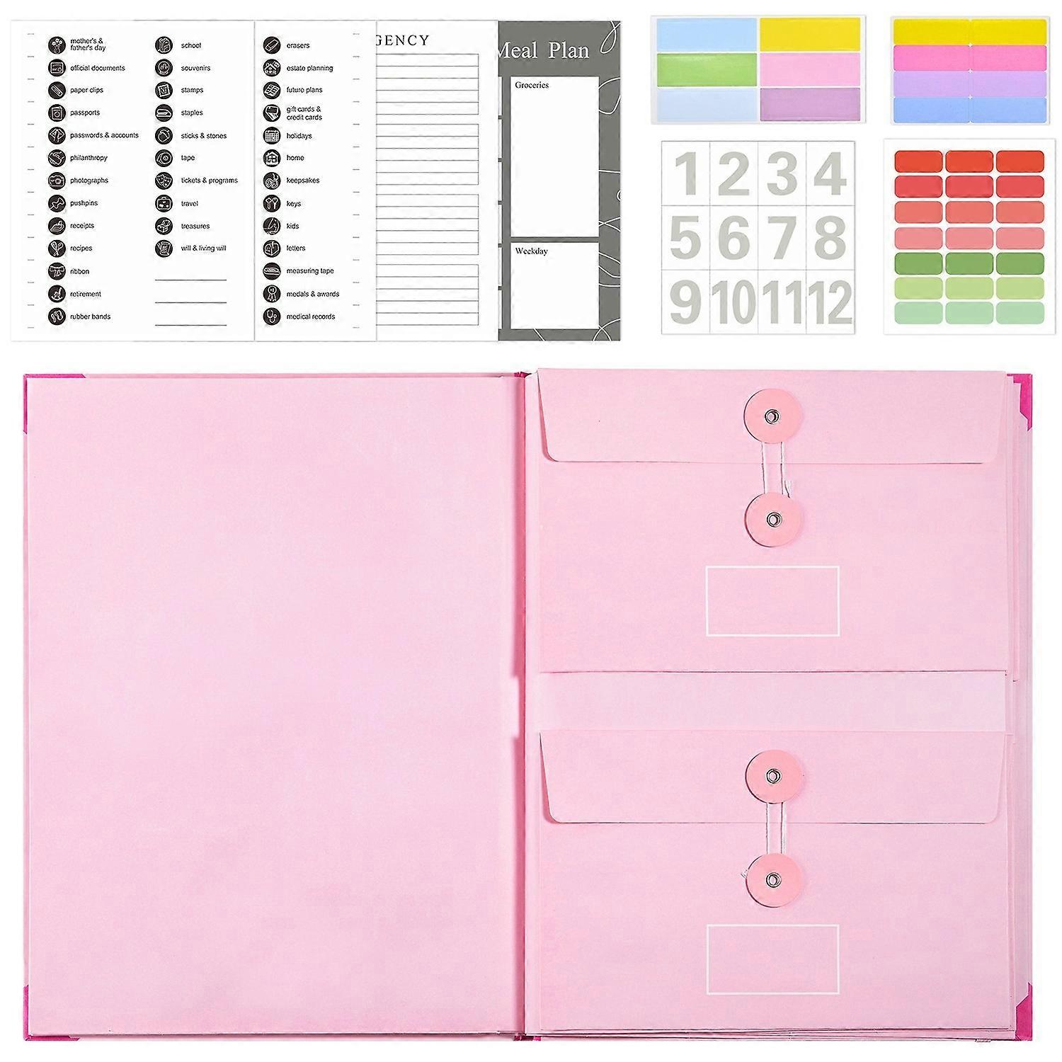 Sac à documents accordéon avec autocollants colorés rose