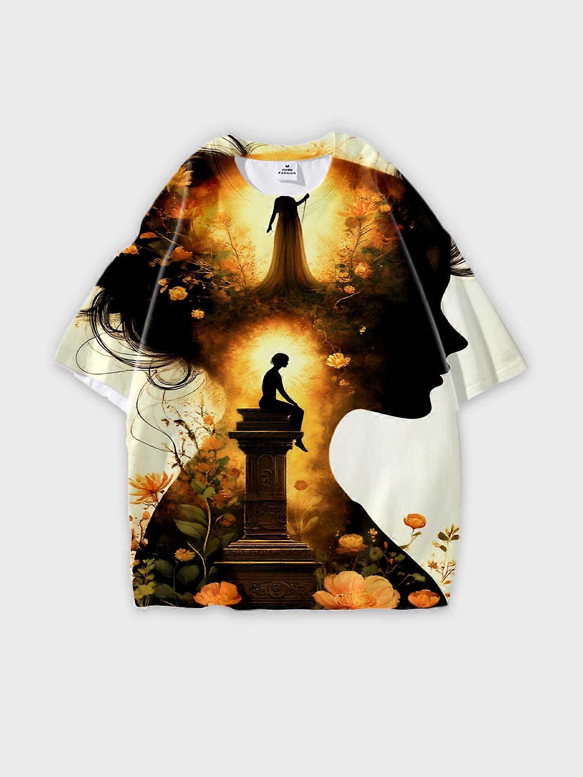 T-Shirt Round Neck, Loose Short Sleeve Pattern Graphic Tee, Unisex Summer Casual Top V2252