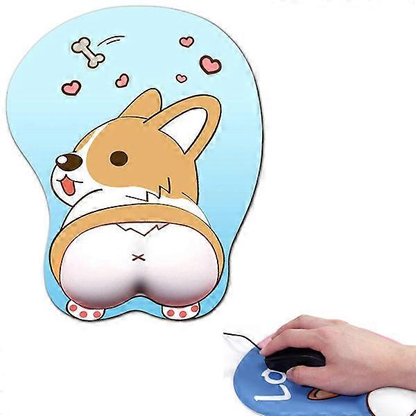 One piece (blue corgi wrist rest, about 260*220*30mm) 3D mouse pad, Computer Accessory, Ergonomic Design.