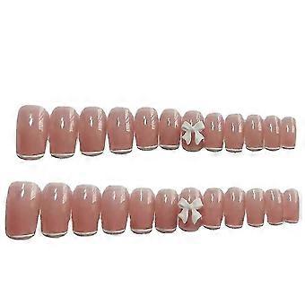 False Nail Tips Fake Artificial Art Diy Finger Cover Nude Pink Bow Removable Repeat Detachable