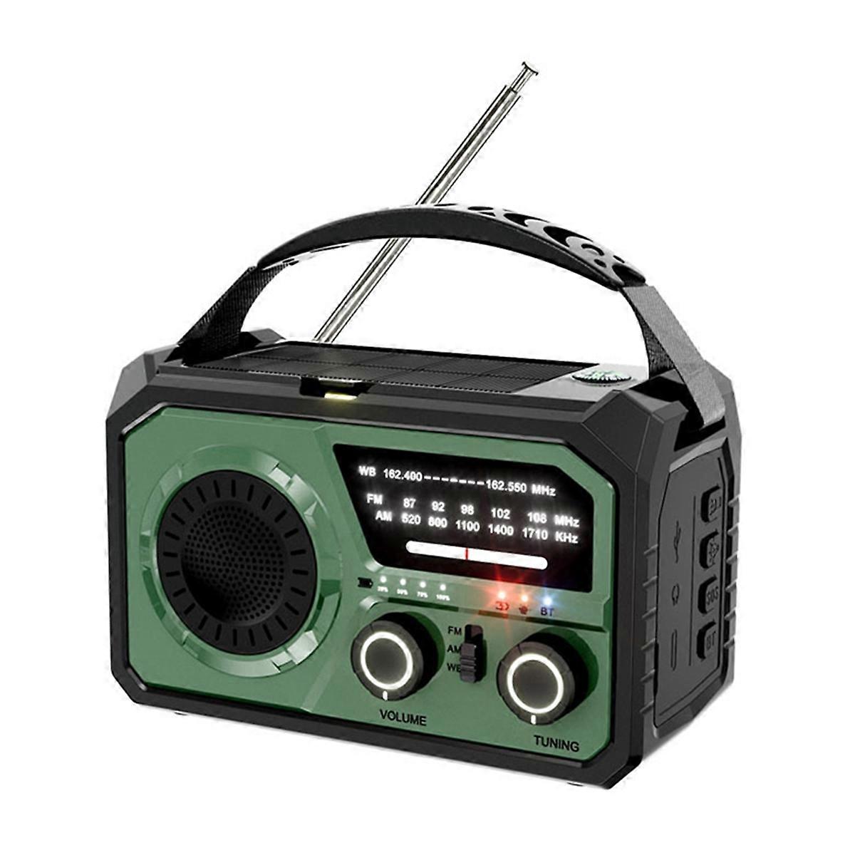 16000mAh Emergency Weather Radio Solar &Hand Crank Powered AM/FM/ SOS Bluetooth 5.3, Type-C Charging Dark Green