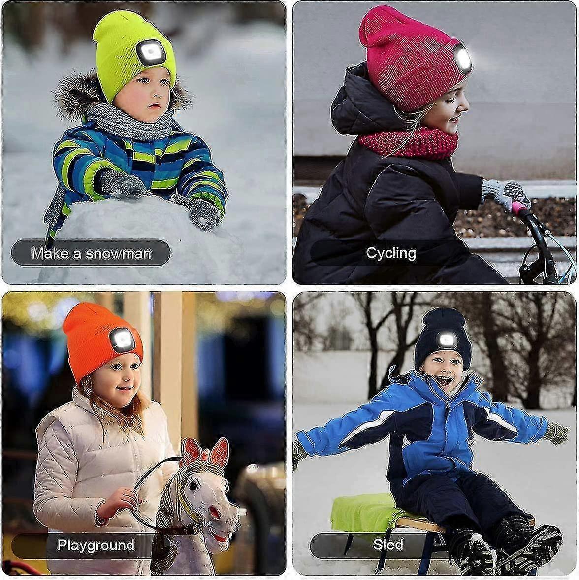 Rechargeable LED Hat with 4 LED Head Torch for Winter, Unisex Warm Knitted Hat