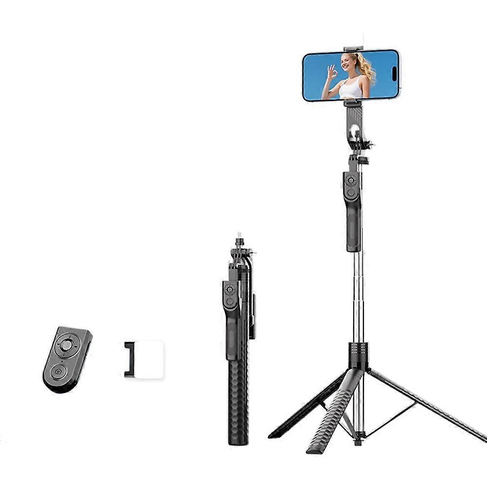 K50 Single Phone Clip TikTok Bluetooth-Compatible Selfie Stick 1.9m Extendable Tripod with 1 Fill Light
