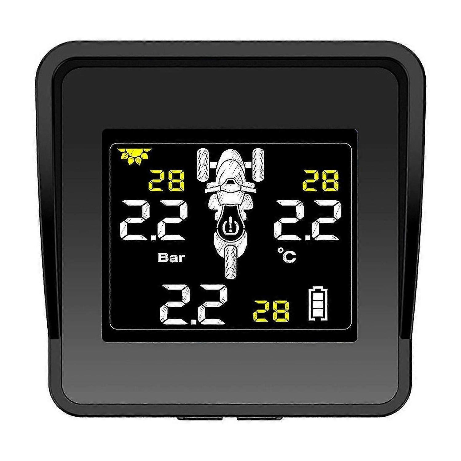 Solar Wireless Motorcycle TPMS Tire Pressure Monitor LCD 3 External