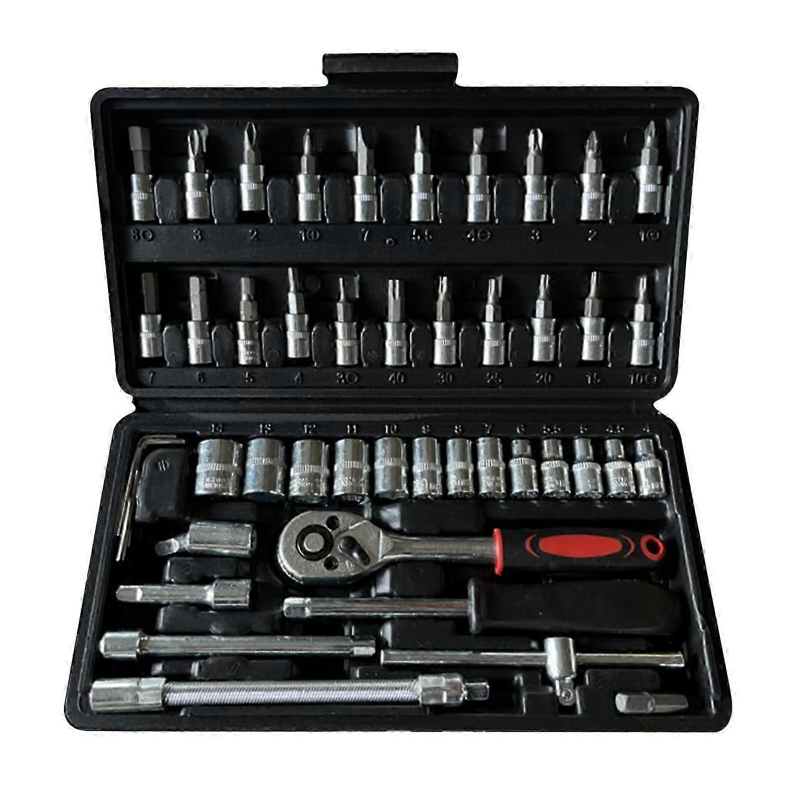 46pcs 14 Inch Ratchet Socket Repair Wrench Set Ratchet Wrench Tool Kit with Bit Socket Set Car Repair Set
