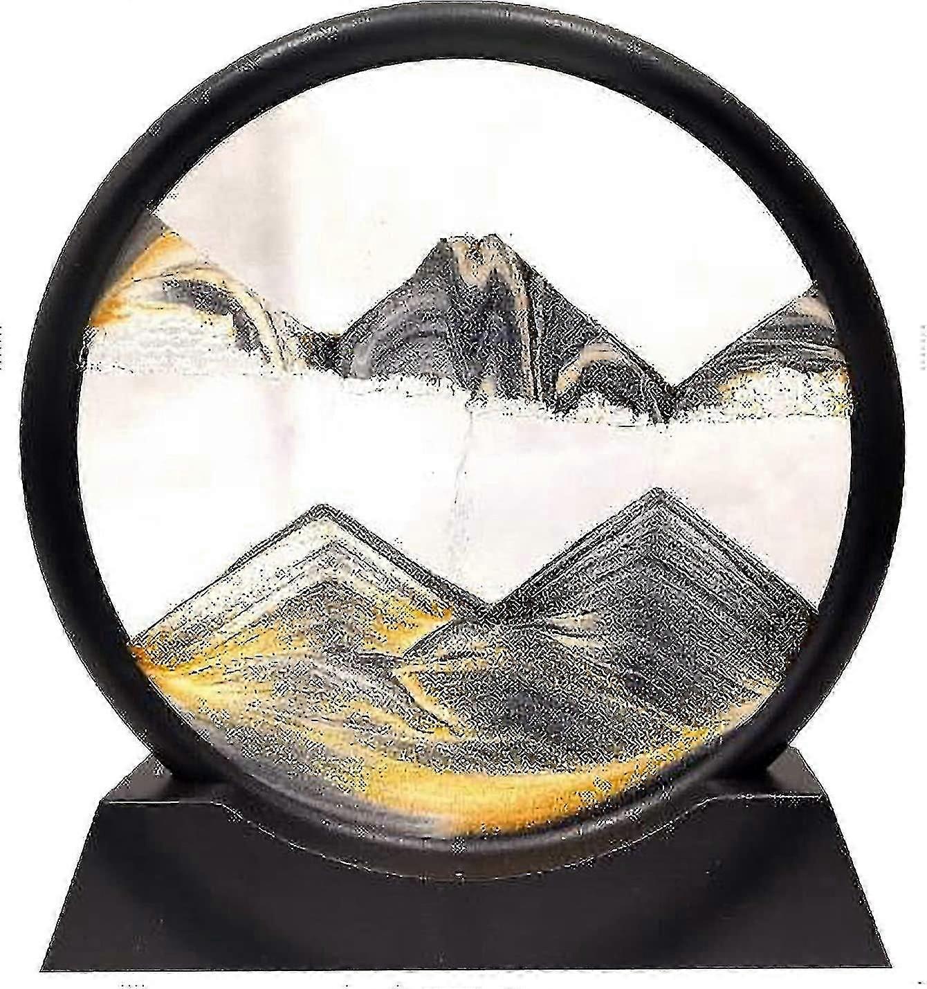 3D Flowing Sand Art in Round Glass Frame, Depicting Deep Sea Landscapes for Decorative Home Use