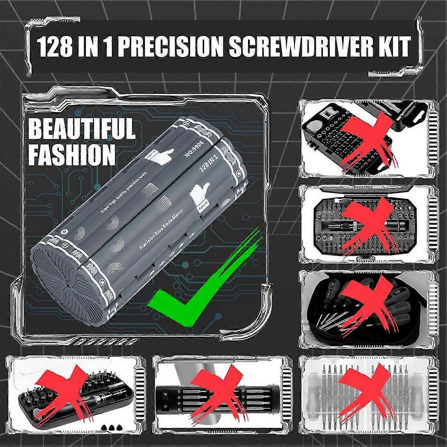128-in-1 Screwdriver Set Highly Rigid Screwdriver with 6 Tools