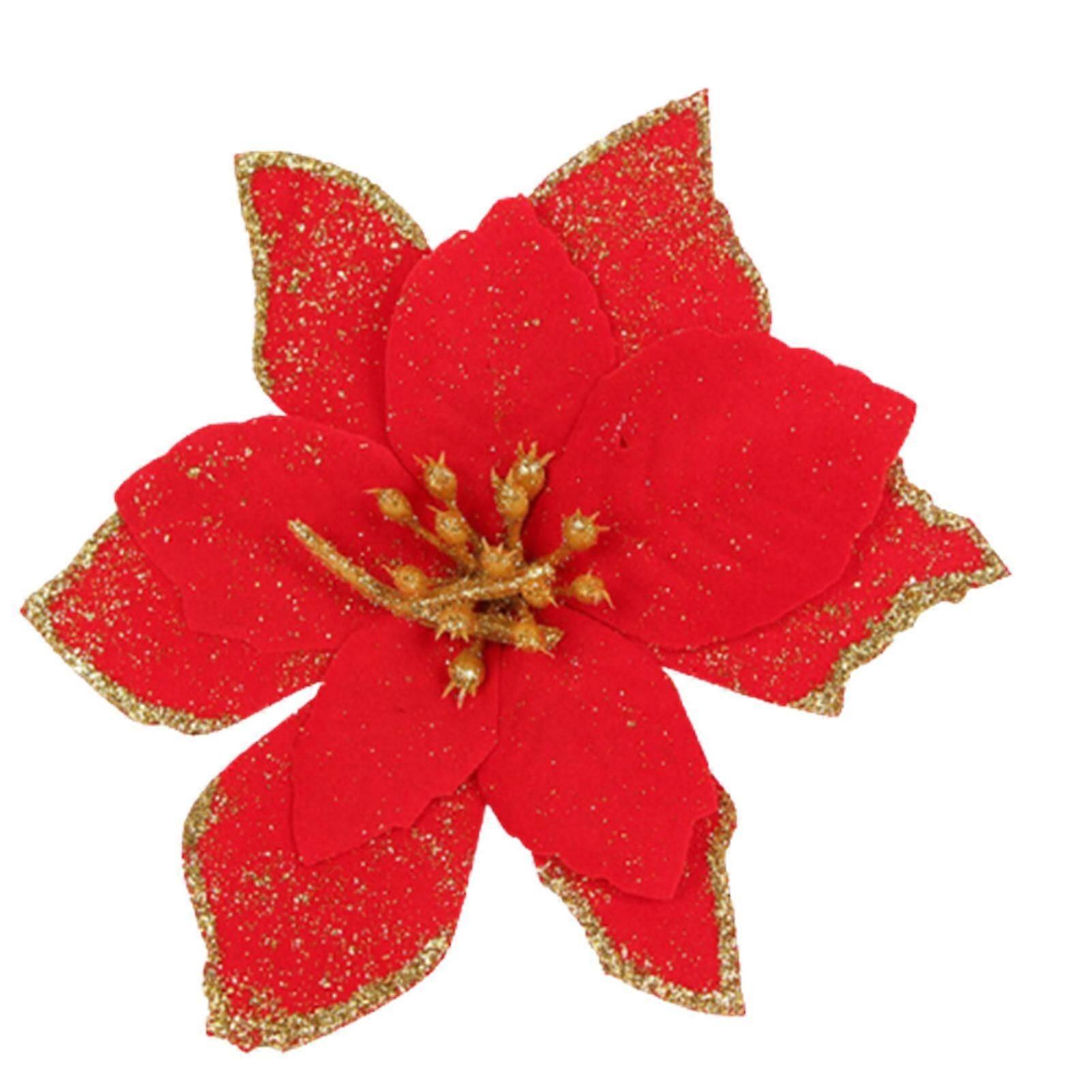 10pcs Artificial Poinsettia Flower Christmas Decorative Glitter Flower Christmas Tree Wedding
