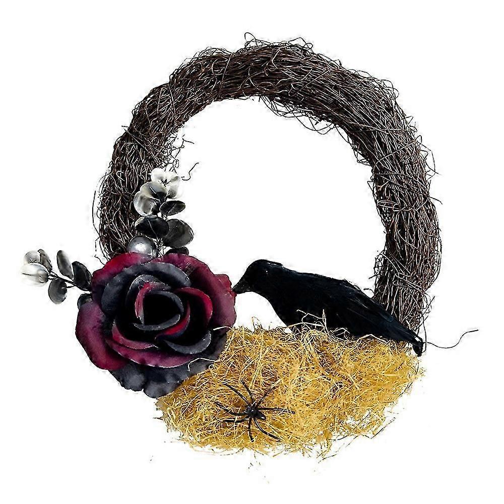 Halloween Dried Branch Rose Crow Wreath Artificial Plant Vine Ring Party Decoration Prop
