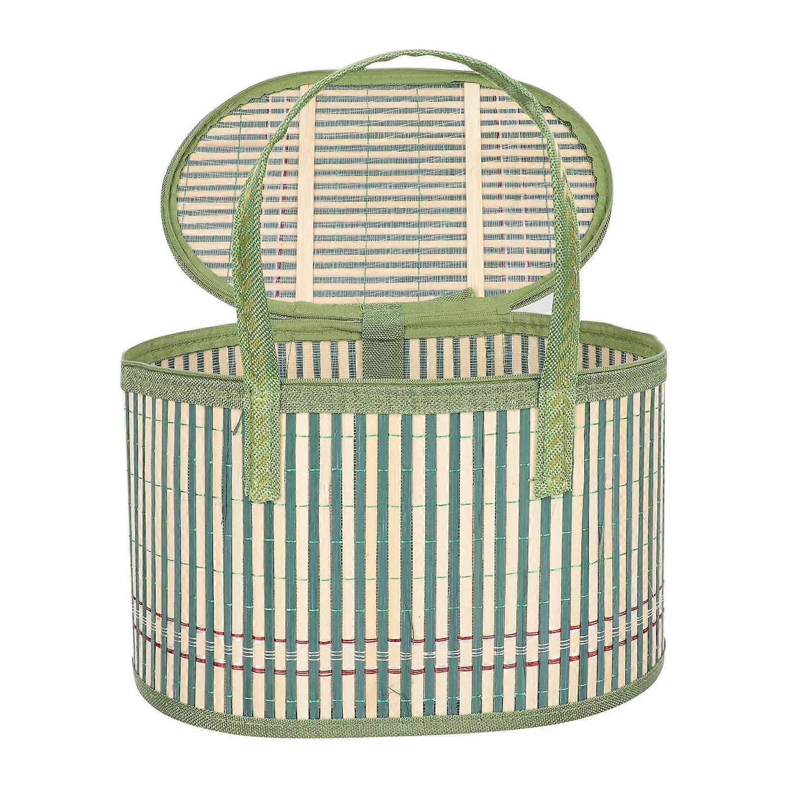 Bamboo Basket Hand-Woven for Fruit Storage with Handle and Spacious Design