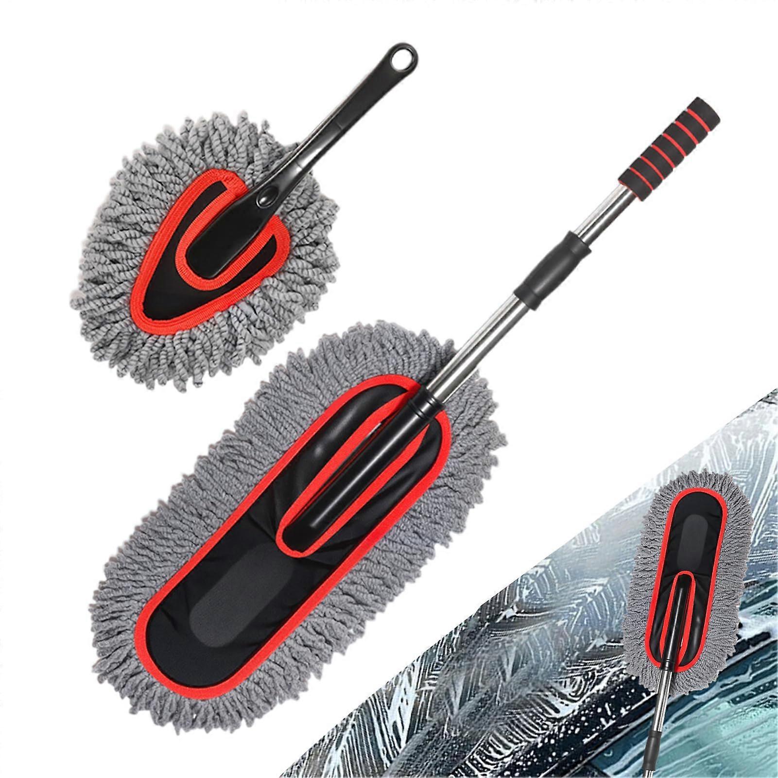Car Cleaning Brush Extendable 2X Telescoping Handle Soft No Scratch Bristles For Exterior And Interior Dusting Detailing