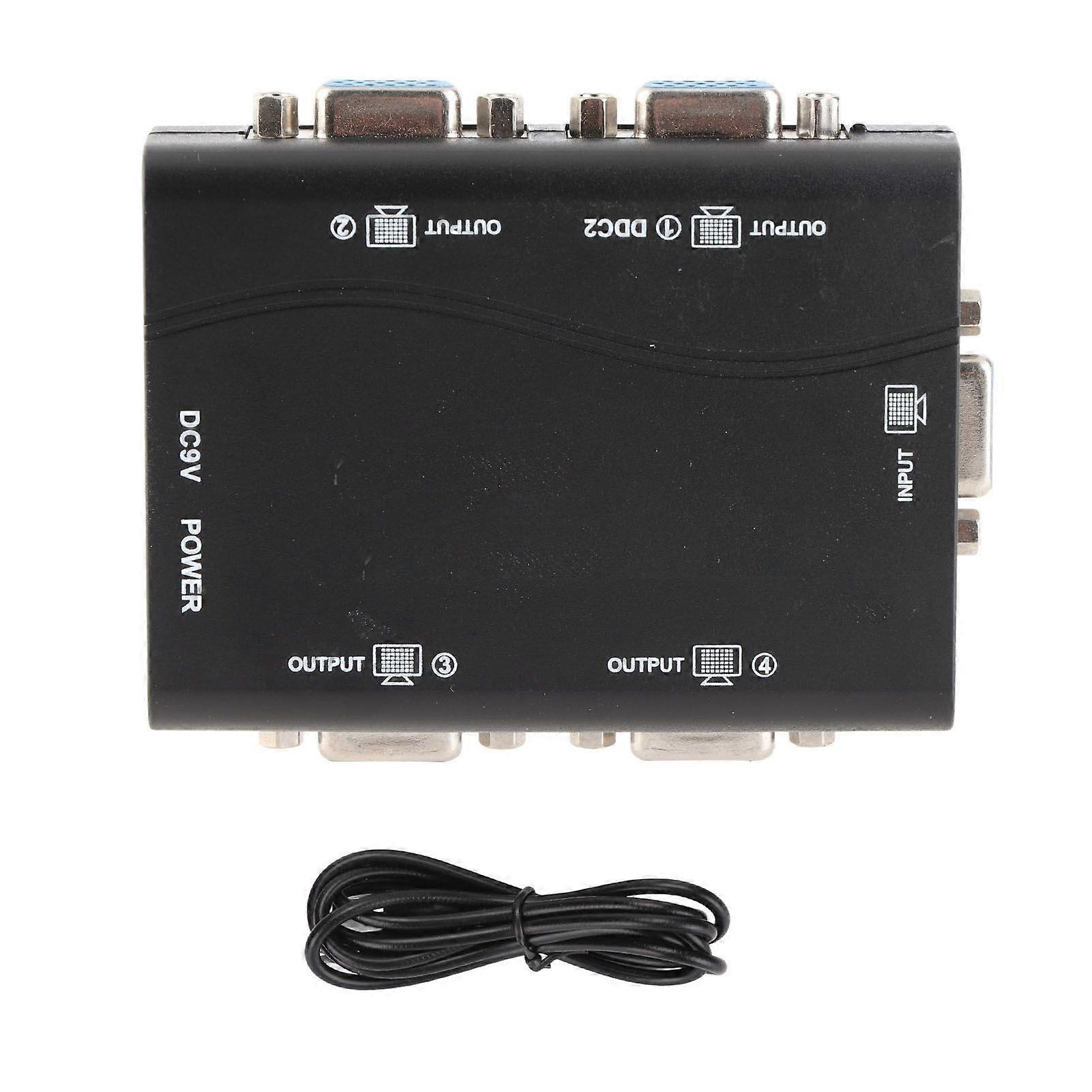VGA Splitter 1 in 4 Out 250MHz 1920x1440 USB Powered HD Video Splitter for Laptop Projector TV