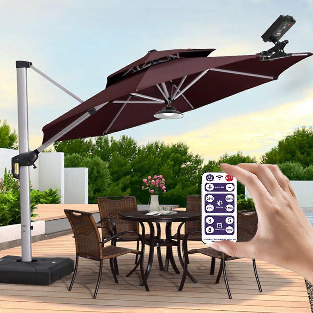 LED Umbrella Light Solar Powered Outdoor Lighting With Remote Timed Control Warm Light For Garden Patio Beach Tent Party