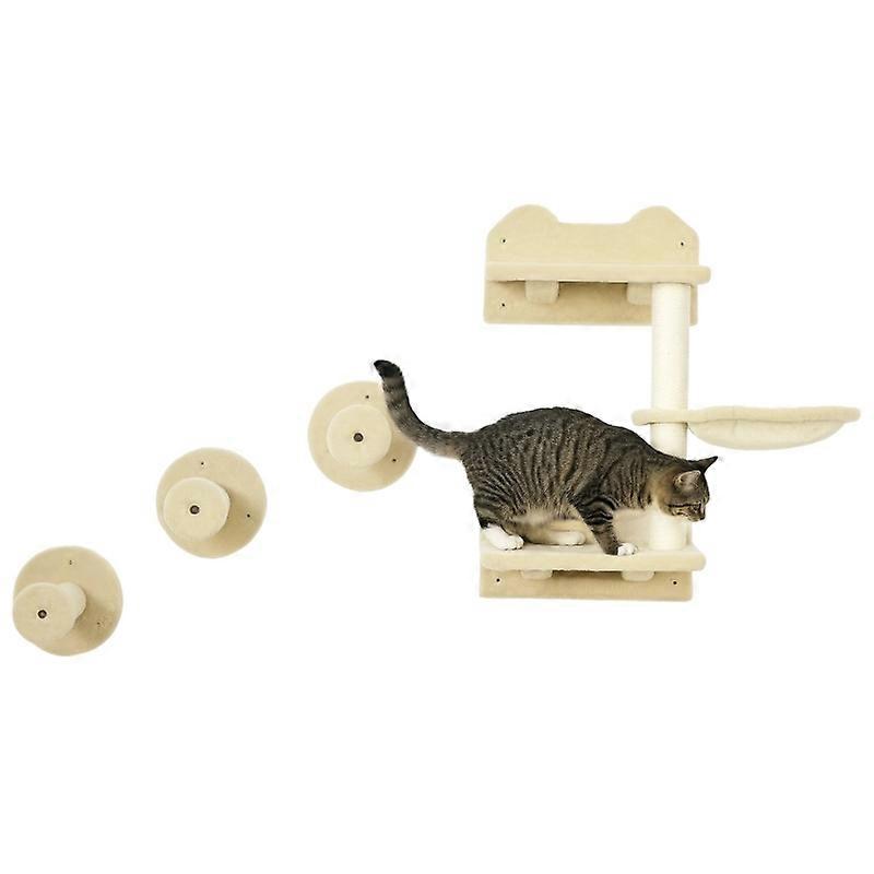 PawHut Cat Climbing Stairs Wall Set Scratching Post Hammock Beige White