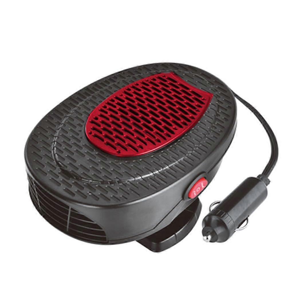12V Car Heater TwoGear Adjustable Air Outlet Portable Defroster FlatBottom Rotating Base Black Red