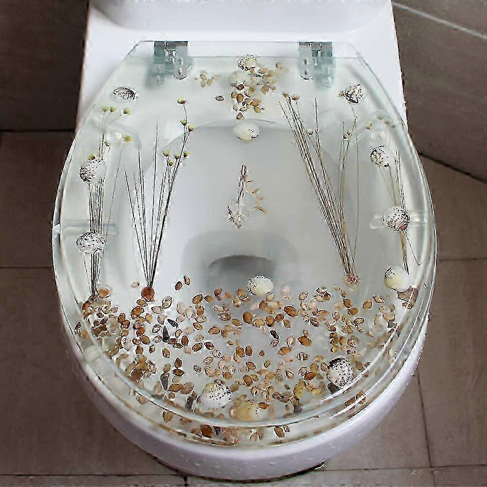 Abattant WC en résine effet 3D avec fleurs, coquillages et sable véritables – Couvercle robuste, fixe, fermeture en douceur