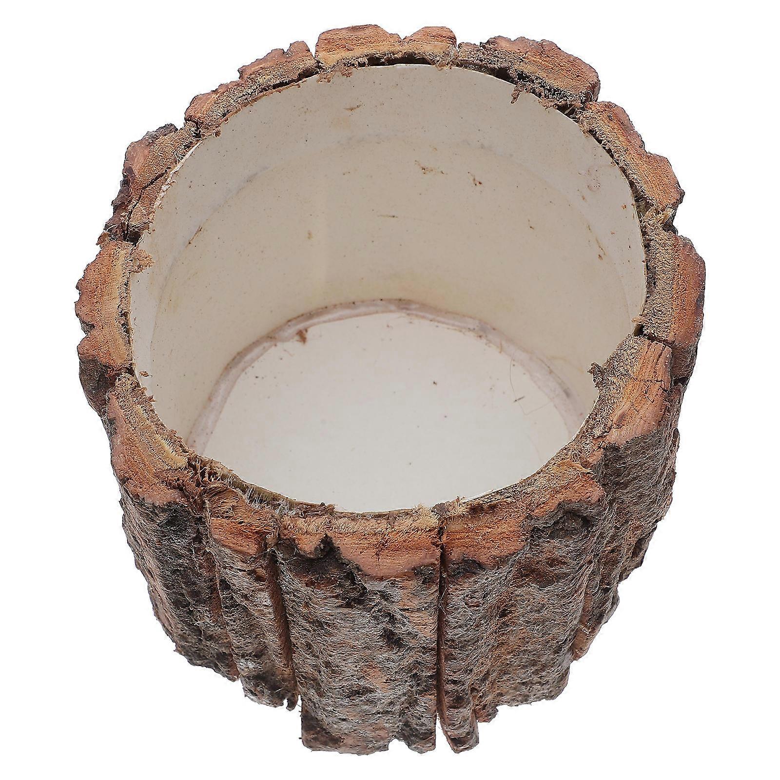 Wood Flower Container for Decoration 3Pcs Rustic Bark Style Planter