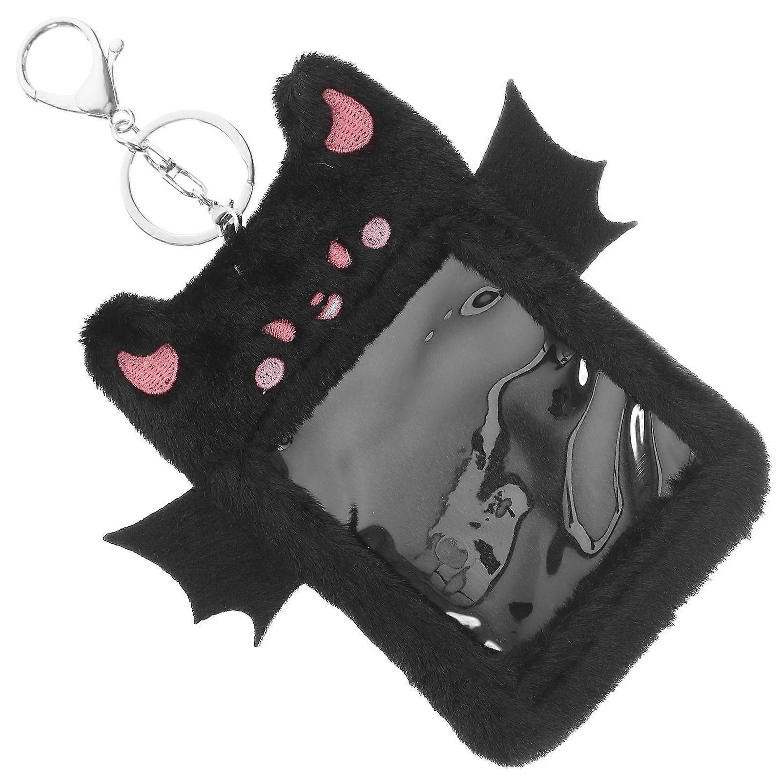 3Pcs Plush Card Holder Id Holder for Storage Use Black Keychain Cover