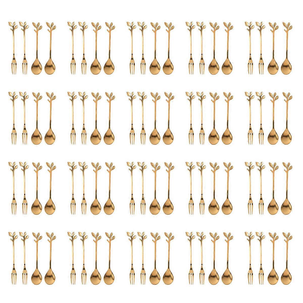 Tableware Coffee Spoon Fork,2 Spoons 2 Forks,4.7 Inches Tea Spoon Set