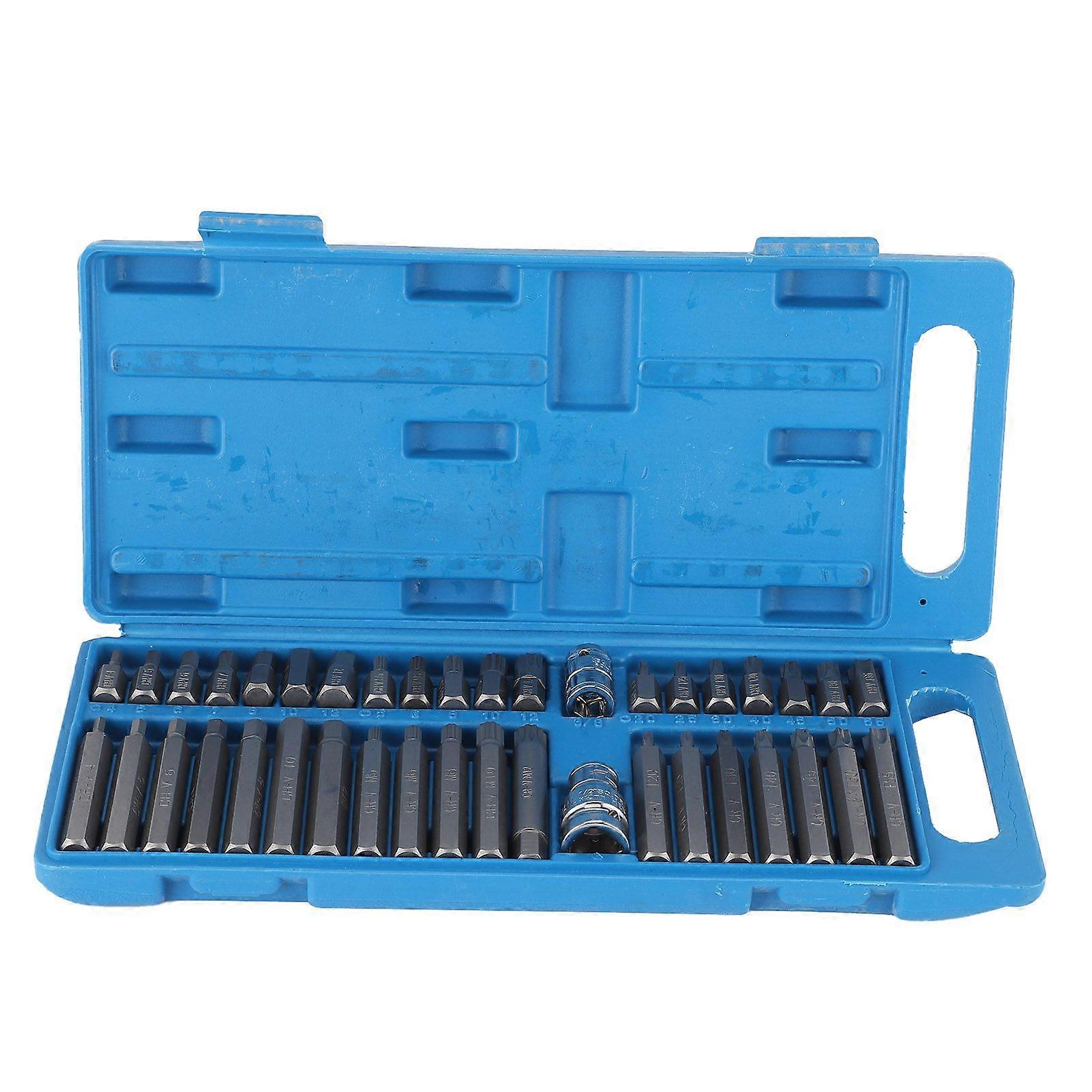 40pcs Star Spline Hex Socket Bit 1/2in 3/8in Square Drive with Blue Toolbox Hand Tool for Automobile Repairing