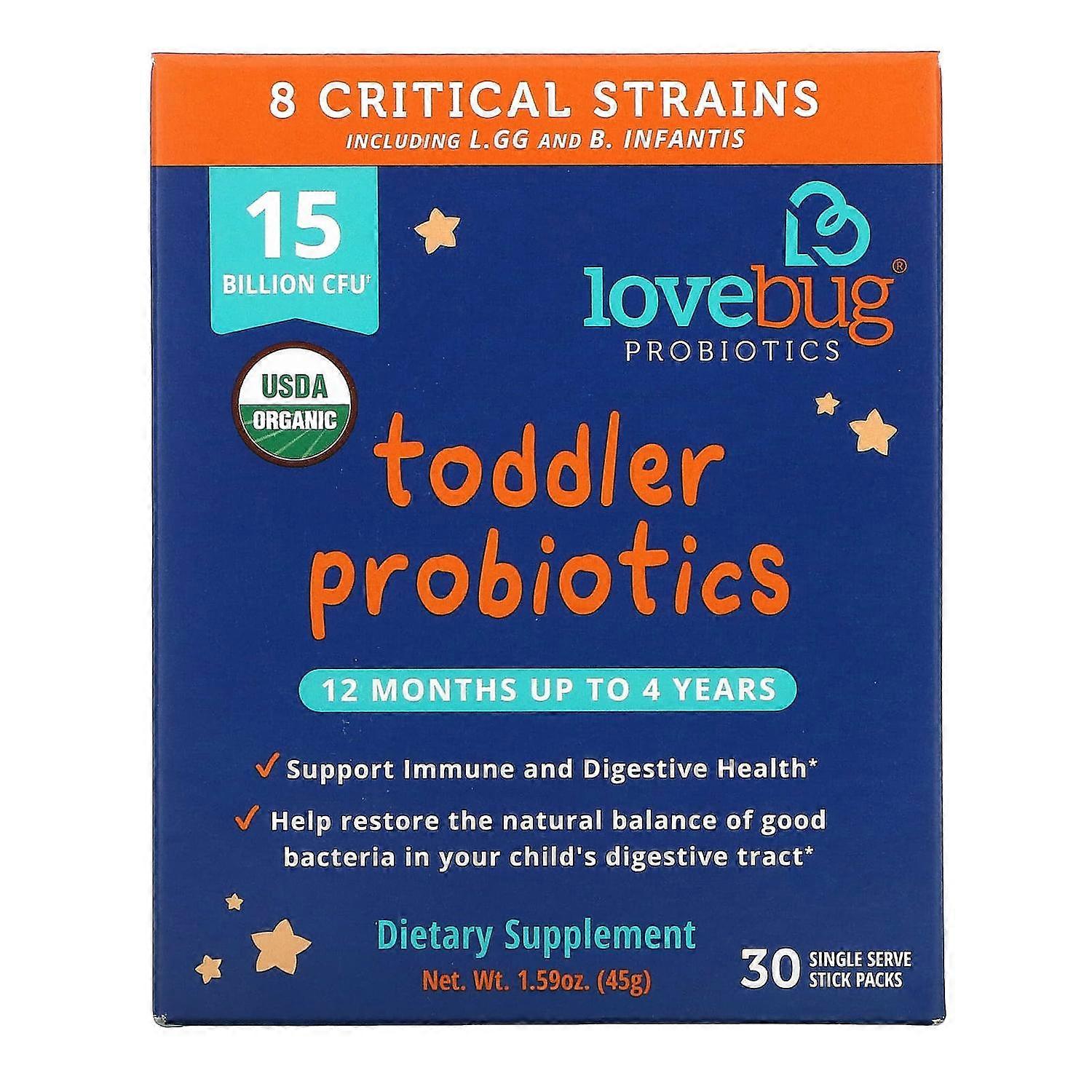 LoveBug Probiotics, Toddler Probiotics, 12 Months Up To 4 Years, 15 Billion CFU, 30 Single Serve Stick Packs