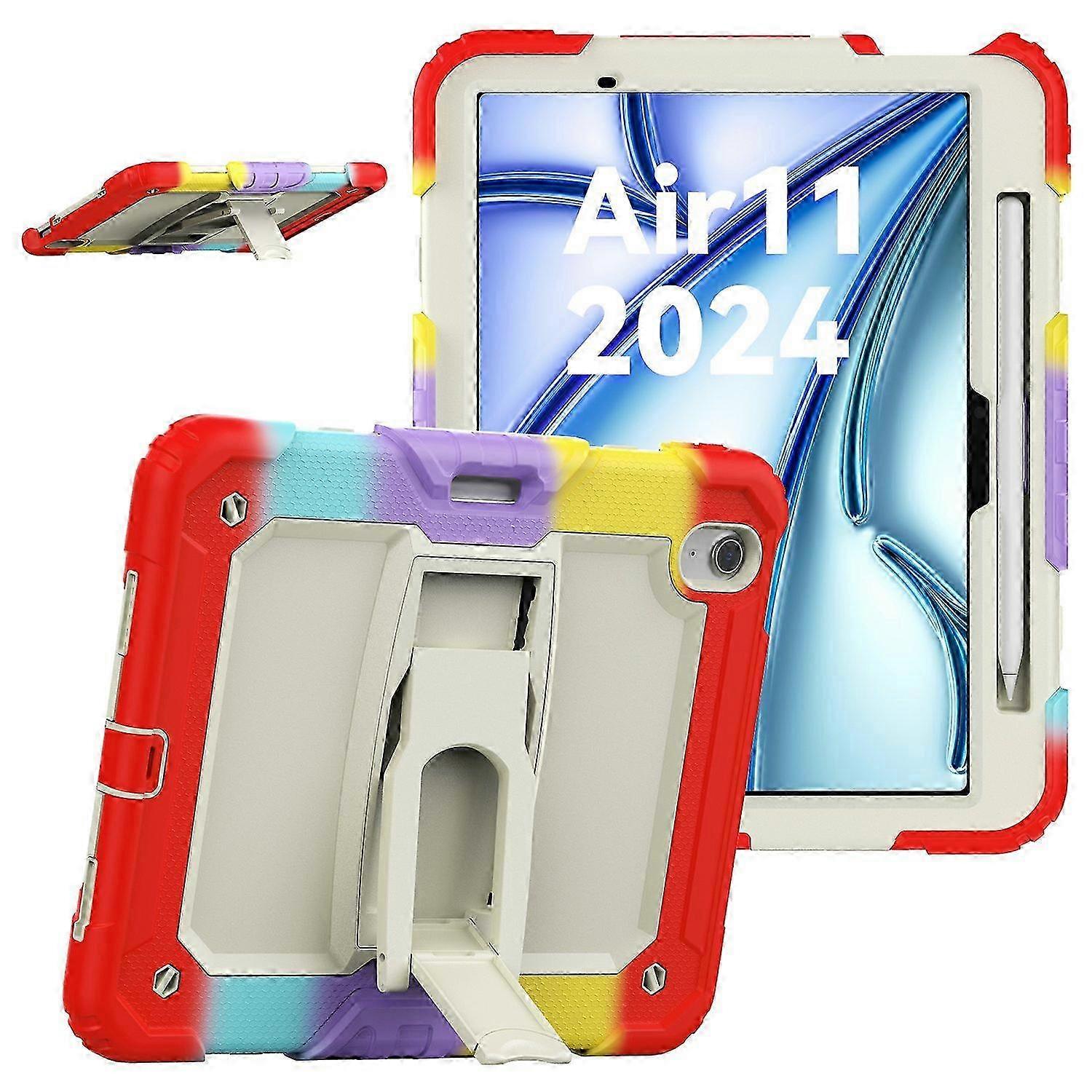a1j Case for iPad Air 11 (2025 & 2024 Models): PC+Silicone Kickstand with Pen Slot & Tablet Cover, Shoulder Strap Compatibility