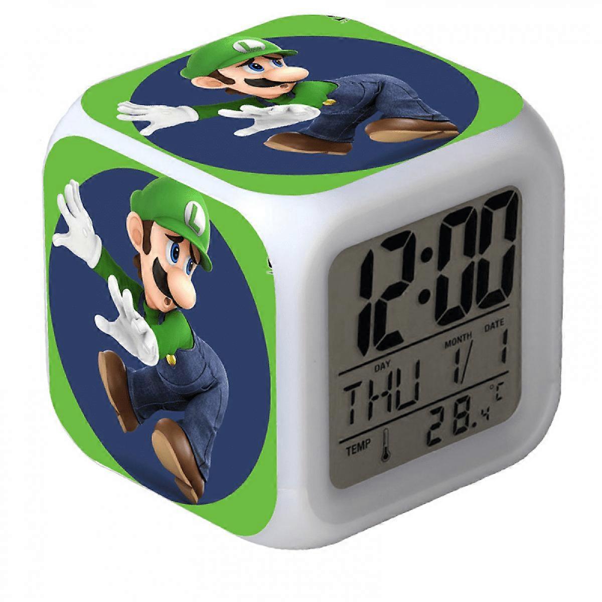 LED Alarm Clock with Super Mario Pattern, Glowing Digital Desk Clock for Kids Adults, Colorful Electronic Table Clock, Birthday Gift HTNL#303