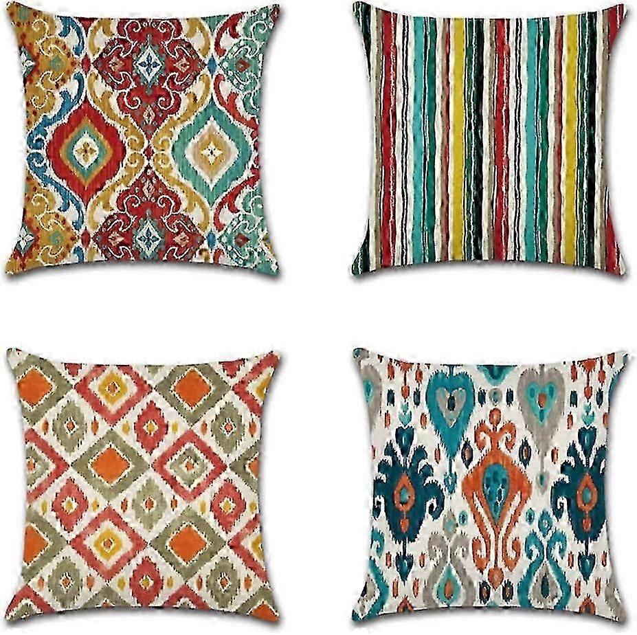コットンリネンクッションカバー4枚セット、ウエストスローソファクッション装飾クッション(45 x 45 cm)