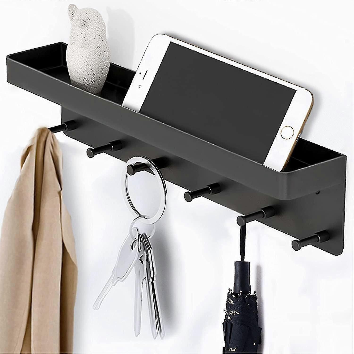 Key Board With Shelf, Modern Wall Key Holder, 6 Hooks Self-adhesive Key