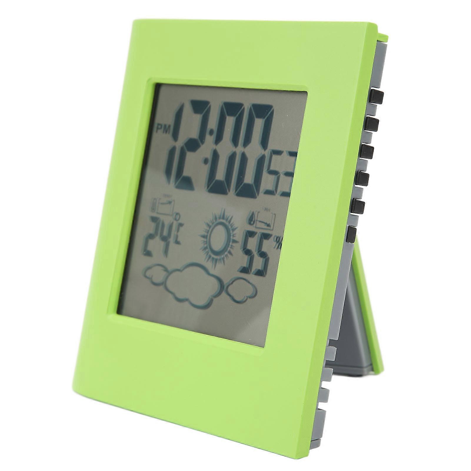 Solar Battery Dual Energy Alarm Clock Weather Forecast Temperature Humidity Alarm Clock Green 