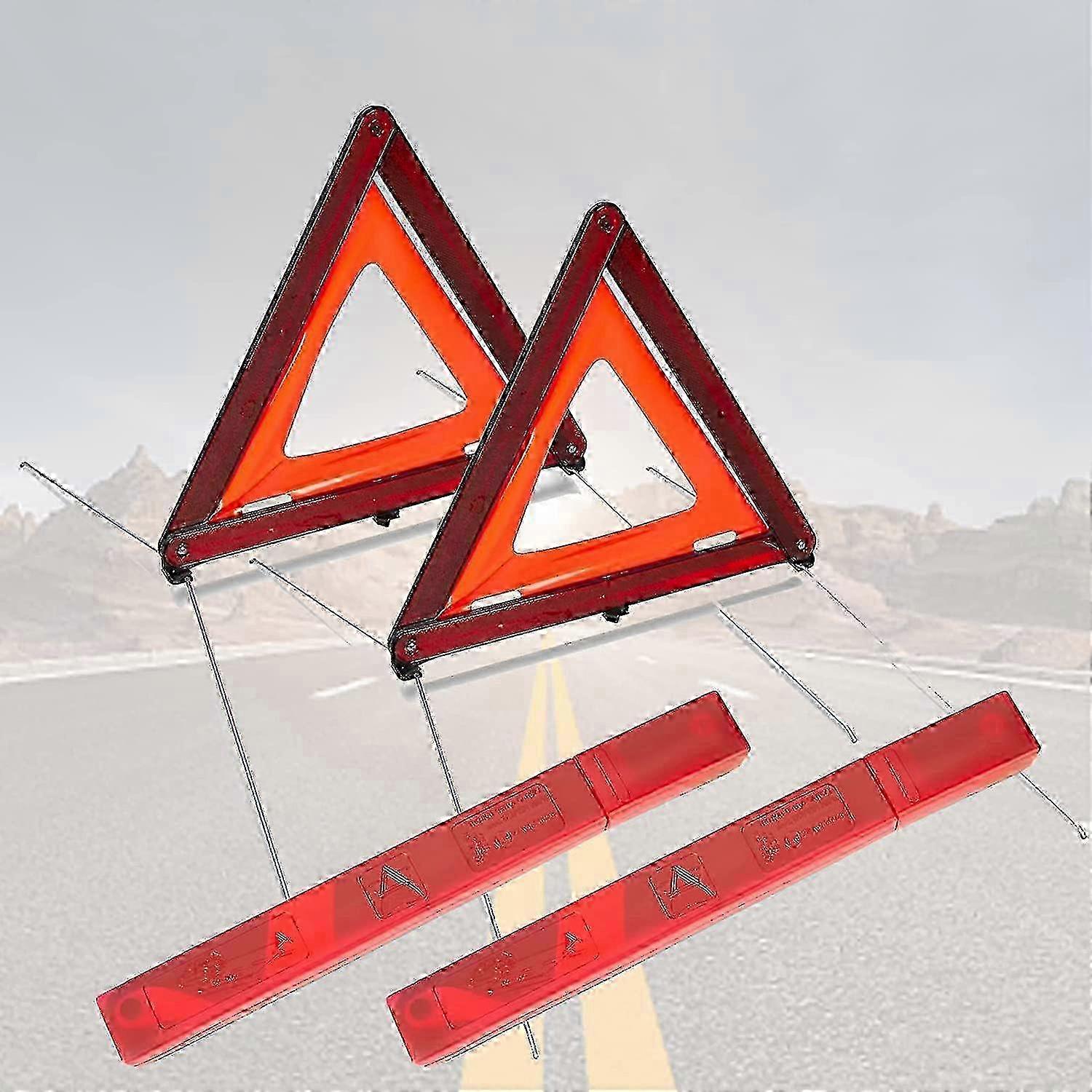 Emergency Warning Triangle Car Road Safety Breakdown Essential Reflective Portable Pop Up Fold Up Complies Ece R27 (double Pack, Rear And Front