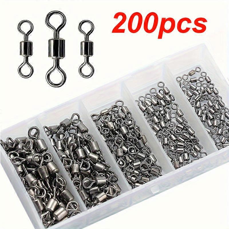 200Pcs Stainless Steel Fishing Swivel Coupling Set with Storage Box - Multiple Sizes for Smooth Line and Hook Connections