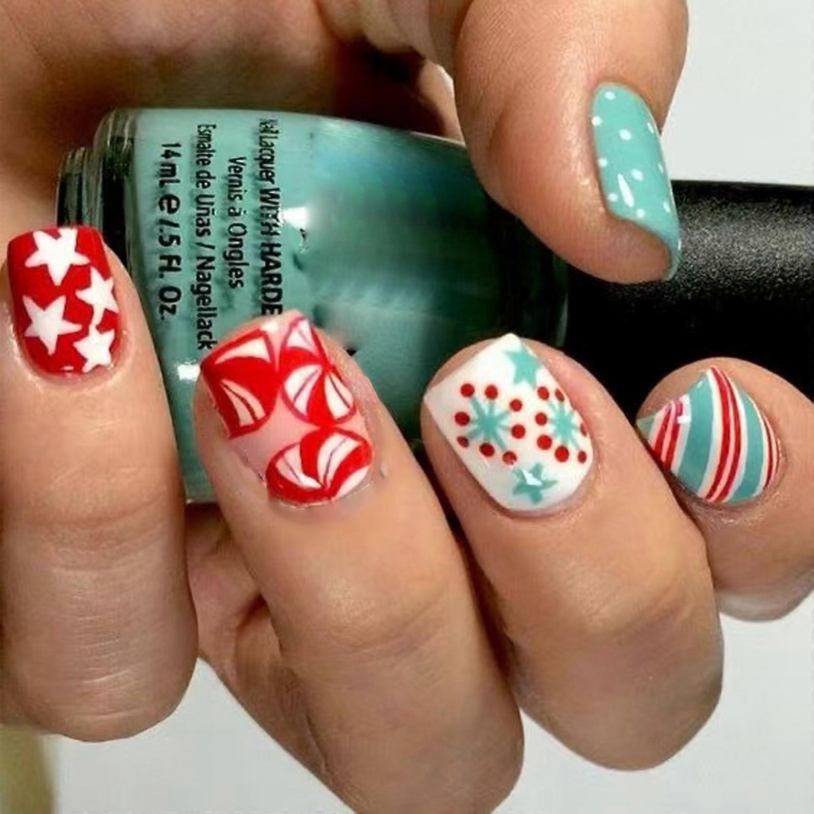 Holiday Twist Pattern Persist Hoofs Short Square Dull Finish Christmas Ice Folkdance Point ABS Fraudulent Hoofs Multicolor